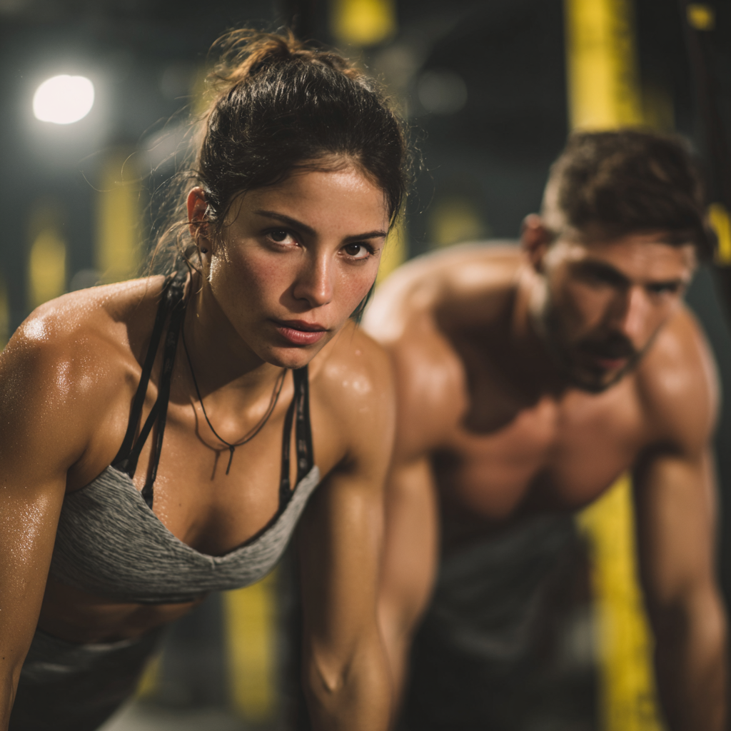 Romanian adults engaging in tension release exercises and muscle strengthening activities in a modern fitness environment